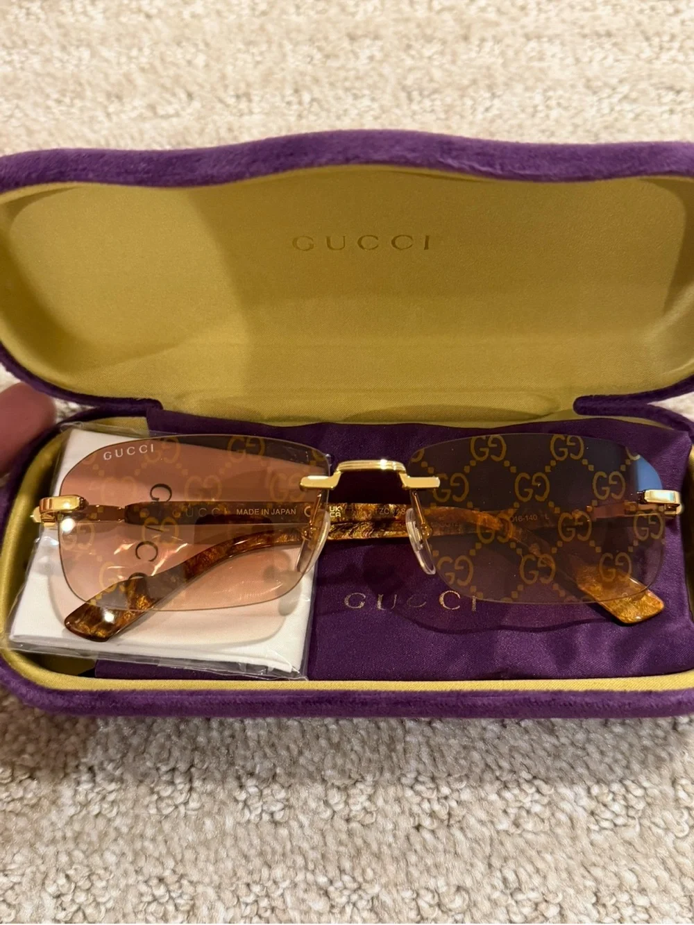 Gucci Brown Gradient Rimless Sunglasses with Gold Accents